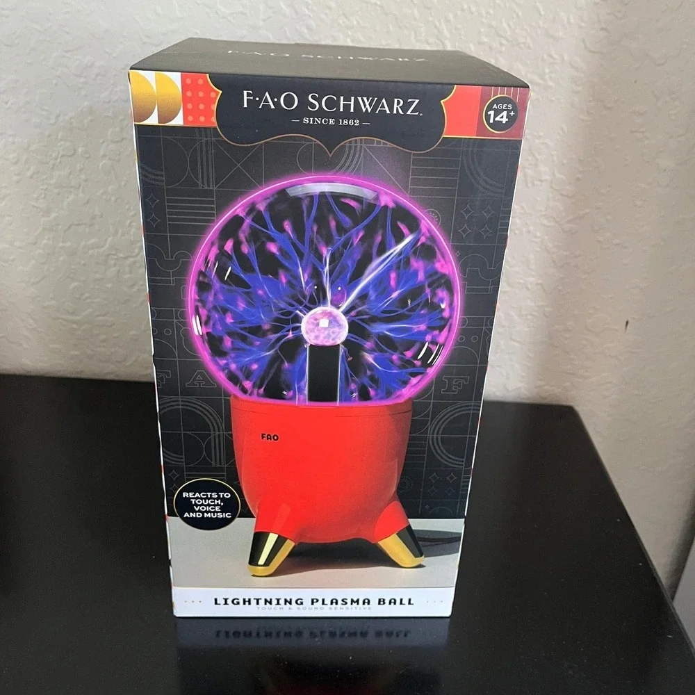 FAO Schwarz Lightning Plasma Ball  Red New Touch Sound Sensitive Lamp Gift STEM